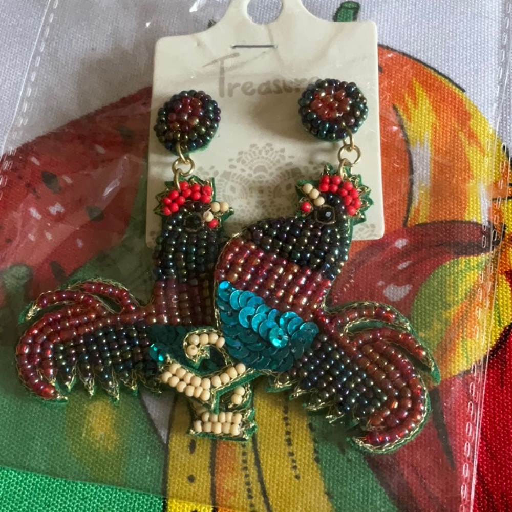 Treasure Beaded Rooster Earrings